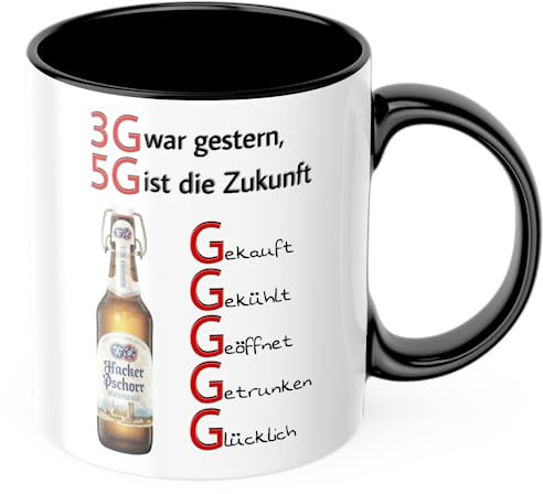 3G war gestern 5G ist Zukunft Biertasse Biersprüche Männergeschenk Corona Tasse personalisieren dein Bier (schwarz)