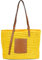 styleBREAKER Korbflecht Schultertasche aus Papierstroh mit Kunstleder Details | Damen Shopper Basttasche geflochten mit Reißverschluss | Strandtasche 43 x 34 x 4 cm, Farbe:Gelb