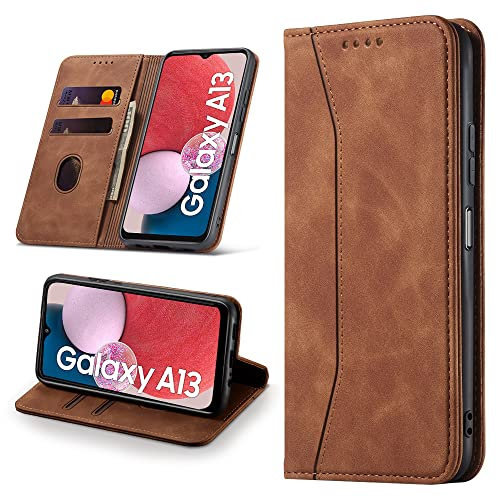 Leaisan Handyhülle für Samsung Galaxy A13 5G/4G Hülle Premium Leder Flip Klappbare Stoßfeste Magnetische [Standfunktion] [Kartenfächern] Schutzhülle für Samsung Galaxy A13 5G/4G Tasche - Braun