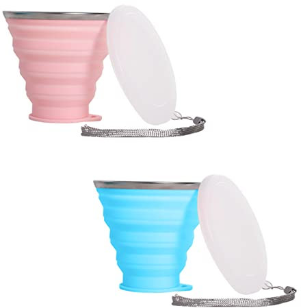 xocome Faltbecher Silikon,Faltbarer Versenkbare Reisebecher mit Silikon Deckel,250ML Tragbare Faltbare Reisebecher für Reise Camping Picknick Outdoor Wandern (2 Stück)