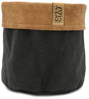 DEKO MARKET Pflanzkorb Blumentopf Übertopf Korb Aufbewahrungskorb aus Papier in schwarz mit Rand aus weichen Kunstleder, Ø 13 cm, Höhe: 13 cm