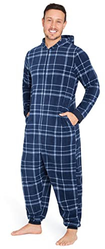 CityComfort Pigiama Intero Uomo - Pigiami Invernali Uomo in Pile M-3XL (2XL, Blu Quadri)