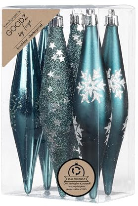 Inge-glas Christbaumschmuck Kunststoff 15cm 6 Stück Set Eiszapfen Weihnachtskugeln Petrol türkis Emerald