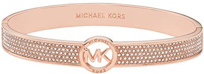 Michael Kors Brass and Pavé Crystal MK Logo Bangle Bracelet for Women, Color: Rose Gold (Model: MKJ8003791), One Size, Brass, Cubic Zirconia