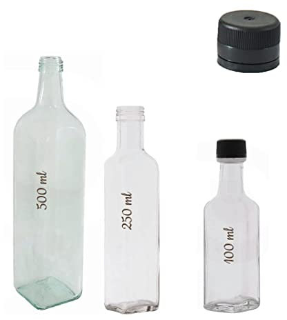 ESENCIA ANDALUSI 6 Bouteilles vides en verre Marasca - 500 ml, 250 ml, 100 ml, avec bouchon Bouteille de vin Bouteille de liqueur Bouteille d'huile Bouteille Bière, (100 ml - 6 unités)