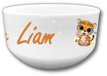 Bol enfant personnalisable – Ajoutez le prénom | Cadeau original | 720mL | Plusieurs motifs | Céramique (Tigre)