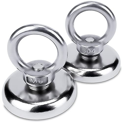 SENSEI® 2 Stück Extrem Starke Magnete – 50 kg Traglast, Neodym-Ösenmagnete in Stahlgehäuse – Ø 36 mm, Magnethaken mit Griff für Schrauben und Sicheren Halt