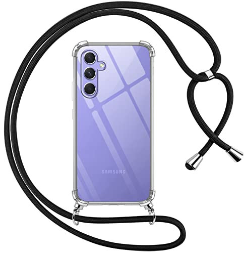 Pnakqil Collier Coque pour Samsung Galaxy A54 5G avec Cordon, Réglable Lanyard Housse Transparente Silicone Anti-Chute Etui pour Samsung A54 5G 6.4 Pouces, Ètuis à Bandoulière, Noir