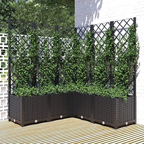 JUNZAI Pflanzkübel mit Spalier, Blumentopf Gross, Blumenkasten Balkon, übertopf, Pflanzkasten, Flowerpot, Kräuterbeet Für Die Küche, Vertikalbeet, Pflanzbehälter, Schwarz 120x120x136 cm PP