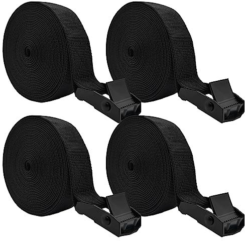 Anfyko Verbesserte Spanngurte 4m 4 Stück | Weiches Polyester | Elektrolytisch lackierter Zinkverschluss | Geeignet für Caravan, Boot, Großgegenstände