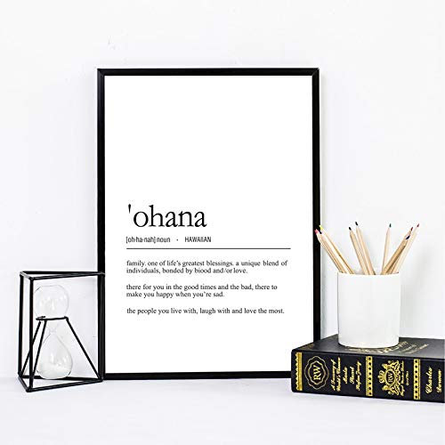 Yangld Hawaiian Ohana Definition Leinwanddruck Familienzitate Poster Schwarz Weiß Minimalistisches Gemälde Bild Raum Home Decor 19.6x 29.5(50x75cm) Kein Rahmen