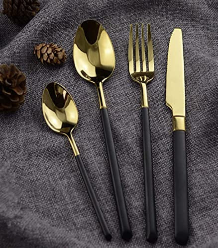 Juego de cubiertos de 4 piezas de oro negro, cuchillos de acero inoxidable 18/10, tenedores, cucharas, vajilla de metal, juego de vajilla occidental de acero inoxidable (superficie mate (superficie de
