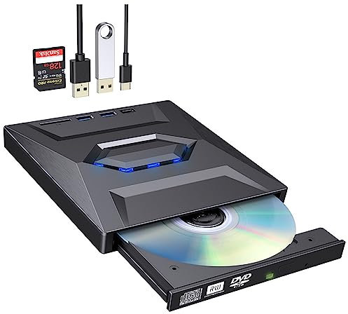 Actpe USB 3.0 Type C External CD DVD RW Optical Drive DVD Burner Super Drive with USB SD/TF Ports for Laptop PC Notebook