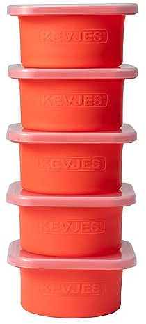 KEVJES Pizzateig-Aufbewahrungsboxen aus Silikon, stapelbar, mit Deckel, 500 ml, Rot, 5 Stück