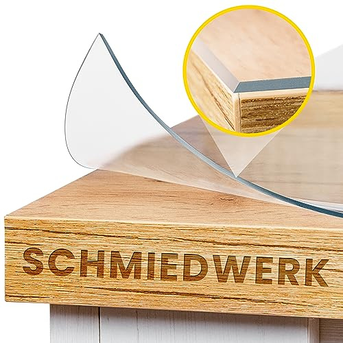 SCHMIEDWERK Tischschutz transparent nach Maß in 2mm mit Wohlfühlkante - glasklare Folie - Schutzfolie für Möbel - Tischfolie Made in Germany - Tischschutzmatte (70x120cm)