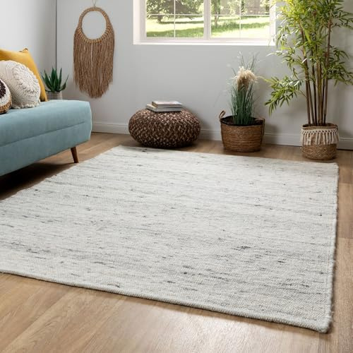Steffensmeier Handweb Teppich Kos | Wolle (Schurwolle), Grau, handgewebt, Größe: 160x160 cm Wohnzimmer und Schlafzimmer