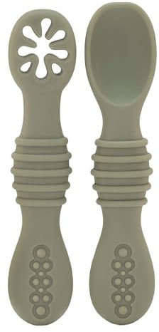 BABYZOCO PreCucharas bebe, Cucharas bebe, Cucharas BLW, Cubiertos de iniciación, Set de cucharas Aprendizaje bebe, Antibacteriana, Ergonómicos, Desde 0 meses hasta 18 meses, Silicona, Verde Pastel