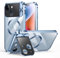 iPhone 15 Hülle Doppelseitige Schnalle, Kompatibel mit Magsafe Magnetische Adsorption Metall Bumper mit Kamera-Abdeckung, Ganzkörperschutz Metall Bumper Case (Blau)