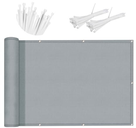 SUNNY GUARD Taille Personnalisée Brise Vue Balcon 90x200cm Cache Vue Balcon,Protection UV,Coupe-Vent et Imperméable,pour Terrasse Jardin Balcon Patio,avec Attaches de câble,Gris