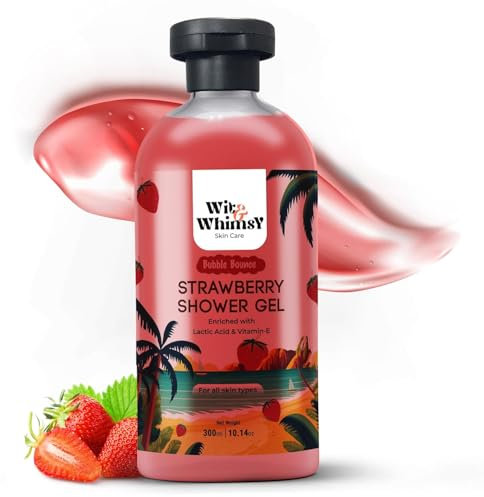Wit & Whimsy Bubble Bounce Strawberry Shower Gel Enriched with Lactic Acid & Vitamin E | Moisturizing Body Wash for Men & Women | Refreshing & Hydrating Body Cleanser for All Skin Type- 300ml(10.14Oz)