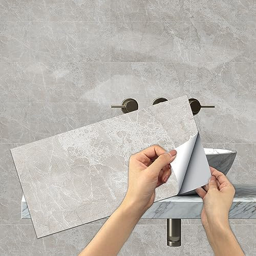 HORIWE Marble Tile Stickers Vintage Floor Wall Decal Sticker for Bathroom Kitchen Backsplash Self Adhesive Wall Stickers Waterproof Oil Proof DIY New PVC Home Decor 12x6 inches