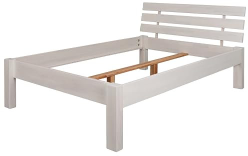 Staboos massives Buchen Holzbett Beethoven - Bettgestell in unterschiedlichen Größen - Einzelbett oder Doppelbett - weißes Bett - Massiv Holz Bett - 90x200 cm