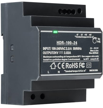 DEWIN Din-Rail Fuente de Alimentación, HDR-100-24 Fuente de Alimentación Conmutada Fuente de Alimentación de Carril DIN DC 24V 3,83A 100W