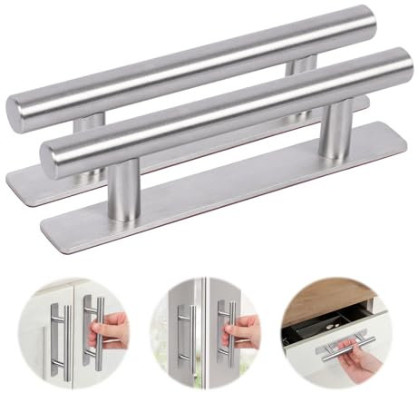 Oemmn Schrankgriffe Ohne Bohren 128mm Aluminium Selbstklebende Möbelgriffe 2 Stück Schrankgriffe Schubladengriffe Türgriffe Ohne Bohren für Kleiderschrank, Küche, Schiebetür, Balkontür (Silber)