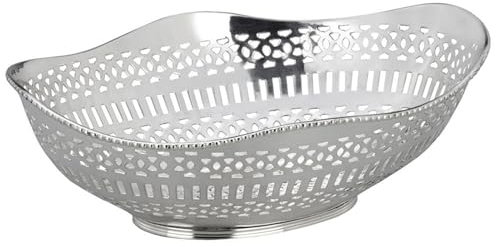 moderner ovaler Brotkorb 29 cm - großer versilberter Servierkorb ohne Griffe - flacher Frühstücks-Korb ideal für Brötchen, Brot, Toast, Croissant, Gebäck oder Obst