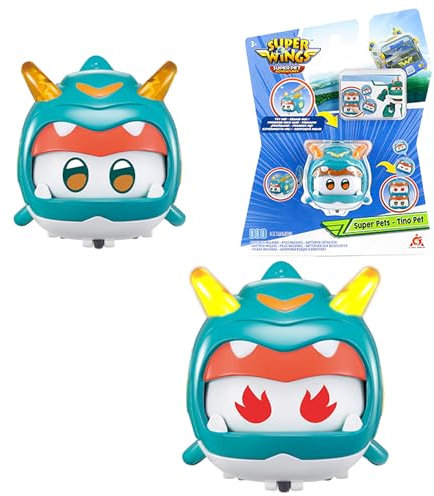 Super Wings Super Tino Pet 2 inch, mit schaltbarem Gesichtsausdruck, mit Blitzeffekt, tragbar, Jungen und Mädchen Spielzeug für 3 4 5 6 7 8 Jahre alt, grün