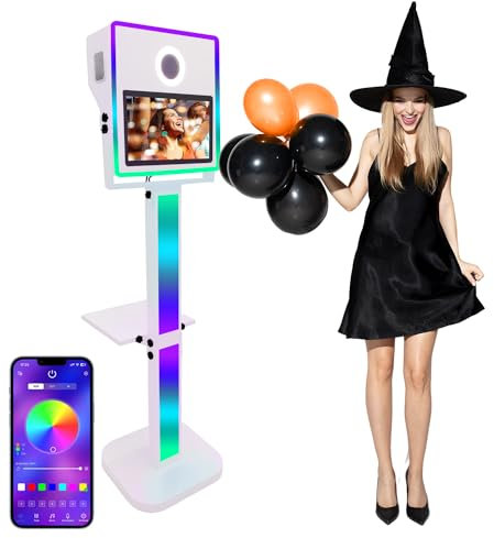 WideMeet Tragbare Kamera Spiegel Photo Booth Mit 15,6 Zoll Touchscreen Selfie Photobooth Maschine DSLR Mit Flight Case für Hochzeit Party Event (Weiße Maschine)