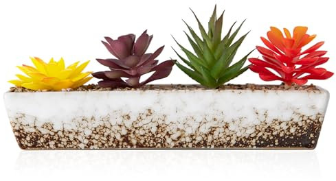 ARTKETTY Artificial Succulent Plants in Ceramic Planter Pots, Arrangement Fake Plants Indoor for Women Desk, Realistic Faux Succulents for Home Office Bedroom Bathroom Shelf Decor