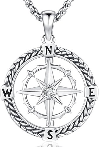 Friggem Collana bussola con Ciondolo Argento Sterling 925, Bussole Collana per Uomo Donna, Regalo di laurea Gioiell (Collana Bussola-B)