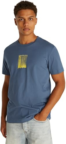 Calvin Klein Herren T-Shirt Kurzarm Brush Stroke Graphic Tee Regular Fit, Blau (Vintage Indigo), S