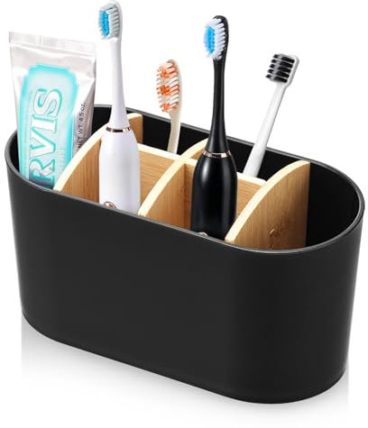 AIDUCHO Zahnbürstenhalter mit Bambus,Badezimmer Organizer Aufbewahrung Bad Zahnbürsten Organizer Elektrische Zahnbürstenhalter,6 Gitter Abnehmbar Schreibtisch Organizer für Wohnzimmer, Schminktisch