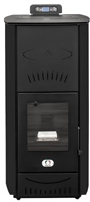 STUFE A PELLET ITALIA Asia 24 Kw | Hydro-Pelletöfen Effizienz 92% Heizung für 180m² Autonomie 22 Std. Programmierbar 5 Geschwindigkeiten und Leistungsstufen 24M Garantie Schwarz