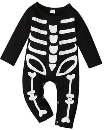 Mono Cuerpo Entero Hombre Recién Nacido Bebé Niños Niñas Halloween Manga Larga Esqueleto Cosplay Traje Mono Trajes Juegues (Black, 0-3 Months)