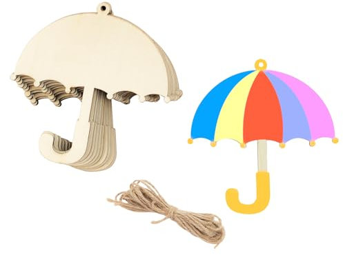 30 Stück 10,2 cm Holzschirm-Ausschnitte, unlackiertes Holz, Regenschirm, Basteln, Holzschirm, hängende Ornamente, DIY-Regenschirm, Handwerk, Geschenkanhänger für Zuhause, Party-Dekoration