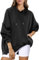 Timuspo Damen Hoody mit Kapuze Einfarbig Oversize Y2k Schwarzer Hoodie Basic Langarm Pullover Kapuzenpullover Frühling Autumn Sweatshirt L