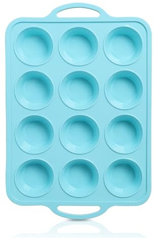 Foepoge Muffin Backform Silikon mit Metallrahmen für 12 Muffins, Antihaft Muffinform Silikon 12er,BPA-Freie Muffinblech Silikon Muffinformen, Muffinbackformen für Cupcakes,Pudding,Brownies,Mintgrün