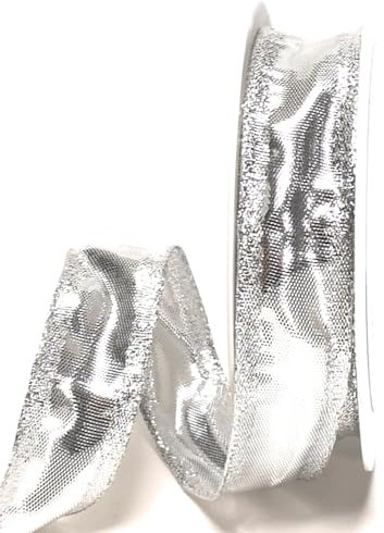 s.dekoda Schleifenband 25m x 25mm Silber Dekoband Silberband mit abgesetzten Schmuckkanten [D5278]