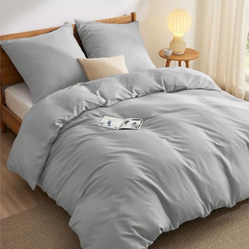 BEDSURE Bettwäsche 155x220 3teilig Silbergrau - 1 Bettbezug 155x220 cm + 2 Kissenbezüge 80X80 cm, ÖKO-TEX Bettwäsche-Sets Grau Polyester Mikrofaser mit Reißverschluss