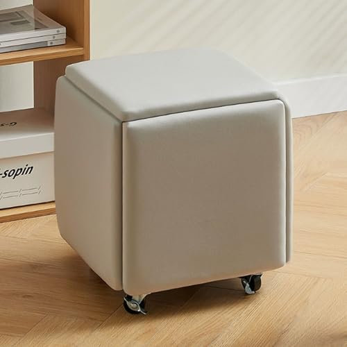 TUPAFJU Tabouret Cube, Repose-Pieds gigogne 5 en 1, Repose-Pieds Amovible, Chaise roulante pour Salon, Chambre à Coucher avec roulettes pivotantes, Tabouret de canapé empilable(Light Gray,L)