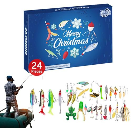 Angel Adventskalender Männer,Weihnachten 24 Days Angel Adventskalender Angelkalender Angeln Köder Für Erwachsene Teenager Kinder,Weihnachtskalender Fishermans Angelköder Angler