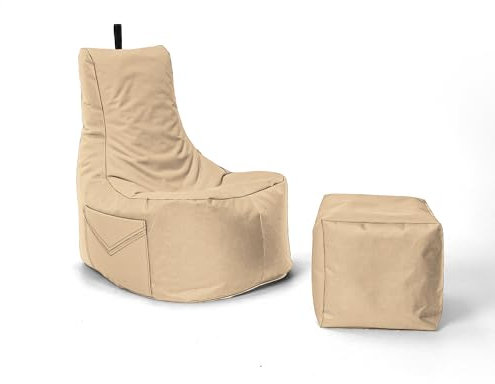 Nadimaideal Gaming Sitzsack XXL mit Hocker für Kinder, Teenager & Erwachsene | Indoor & Outdoor | Bodenkissen - Sessel - Beanbag bereits gefüllt | Füllung EPS Perlen (Beige, Einfarbig)