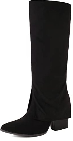 Lizoleor Tacco A Blocco Con Risvolto Donna Stivali Alti Senza Chiusura Moda Tacco Alto Appuntito Riding Lungo Stivali Western Nero Numero 34 Eu