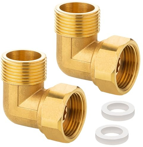 2 Stück Messing Beweglich Verschraubung 1 Zoll Winkel 90°, DN25 AG X IG Winkelverschraubung für Wasserinstallationen und Zentralheizungssysteme