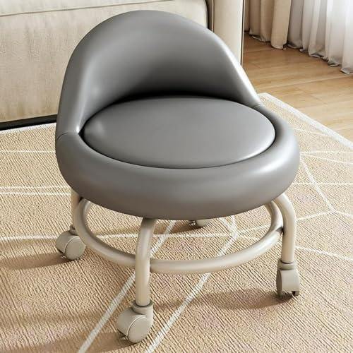 Drehbarer Rollhocker mit Rückenlehne für Zuhause, Büro und Friseur Pediküre, kleiner, kurzer Sitz für Sofa, Fußstütze, 360 Grad drehbar, niedriger runder Sitz