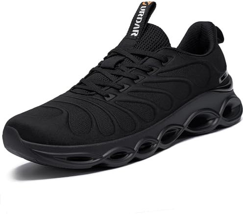 URDAR Laufschuhe Herren Sneaker Sportschuhe Turnschuhe Atmungsaktiv Innen Außen Freizeit Straßenlaufschuhe Fitness Jogging Schlüpfen(Schwarz Weit,46 EU)