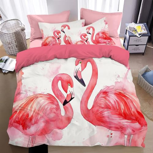 Juego de Ropa de Cama con Pintura A Tinta - Flamenco Funda Edredón, Juego de Ropa de Cama de Poliéster Ligera con Cremallera y 2 Fundas de Almohada de 50 x 75 cm